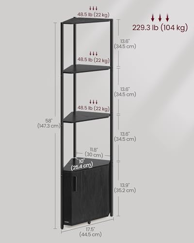 VASAGLE Corner Shelf Floor Standing, 5-Tier Bookshelf with Cabinet