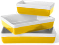 MARTHA STEWART 3-Piece Oven to Table Stoneware Bakeware Set – Baking Dish & Casserole Set – Yellow – Durable Oven-Safe Bakeware for Baking and Serving