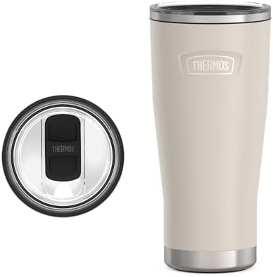 THERMOS Icon Series 24oz Stainless Steel Tumbler with Slide Lock Lid, Leakproof, Fits Cupholder, Dishwasher Safe, Griptec™ Non‑Slip Base, Keeps Drinks Hot 6 Hrs/Cold 22 Hrs, Sandstone