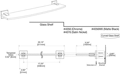 Gatco 4056MX Elevate Bathroom 8mm Tempered Glass Shelf, 20.13", Matte Black