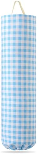 Gingham Plastic Bag Holder for Grocery Bag, Light Blue