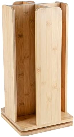 Restaurantware Restpresso 9 x 18 Inch Coffee Cup and Lid Organizer 1 Revolving Cup and Lid Holder - 4 Section Countertop Natural Bamboo Cup and Lid Dispenser For Restaurants Homes or Offices