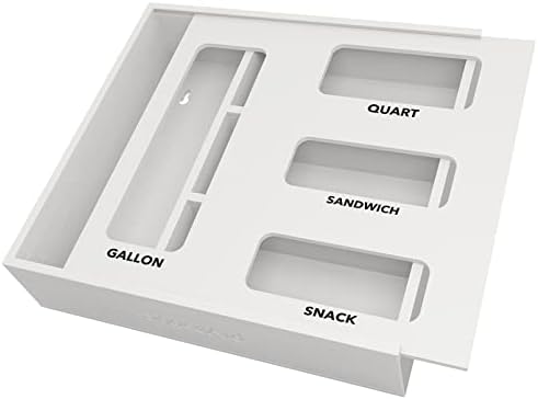 SpaceAid Bag Storage Organizer for Kitchen Drawer, Bamboo Organizer, Compatible with Gallon, Quart, Sandwich and Snack Variety Size Bag (1 Box 4 Slots), White