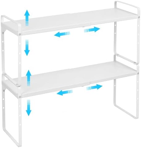 Set of 2 Expandable Cabinet Shelf Organizer, Stackable Kitchen Countertop Shelves Spice Racks, Small Storage Shelf For Cupboard Counter Tabletop, 30 LBS Heavy Duty, Adjustable, 13.8" to 21.6" Long