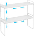 Set of 2 Expandable Cabinet Shelf Organizer, Stackable Kitchen Countertop Shelves Spice Racks, Small Storage Shelf For Cupboard Counter Tabletop, 30 LBS Heavy Duty, Adjustable, 13.8" to 21.6" Long