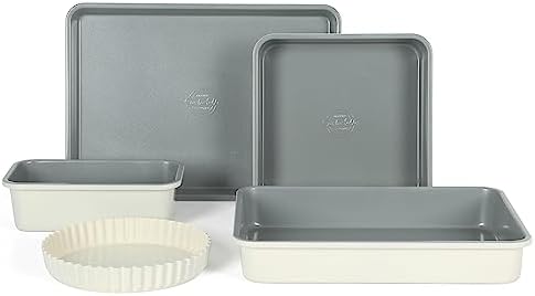 Sur La Table Kitchen Essential Carbon Steel Baking Pans Bakeware Set W/Premium PFOA, PFAS, PTFE Free Grey Non stick - Linen White Exterior