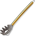 Gold Spaghetti Spoon, Berglander Non-stick Silicone Pasta Server With Titanium Gold Plating Handle, Spaghetti Server For Cooking, Pasta Fork, Noddle Fork, Dishwasher Safe, Easy to Clean