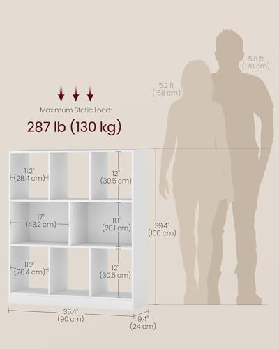VASAGLE Bookshelf, 8 Cubes Storage Organizer, 35.4 x 9.5 x 39.4 Inches