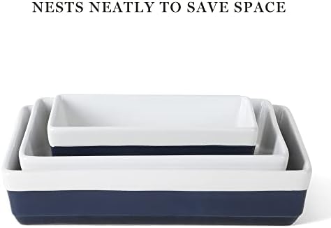 MARTHA STEWART 3-Piece Oven to Table Stoneware Bakeware Set – Baking Dish & Casserole Set – Cobalt Blue – Durable Oven-Safe Bakeware for Baking and Serving