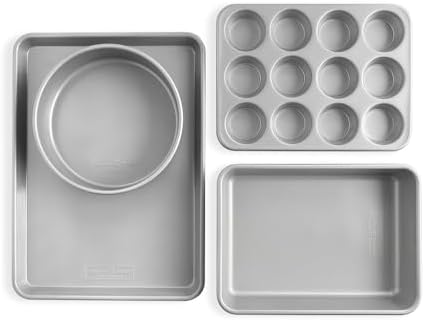 Nordic Ware Brilliant™ Colorful 4-Pc Baking Set, Nonstick made without PFAS or PTFE for safe cooking; Reinforced steel rim prevents warping; Half Sheet, 9x13 Inch Pan, 9-Inch Round Pan and Muffin Pan
