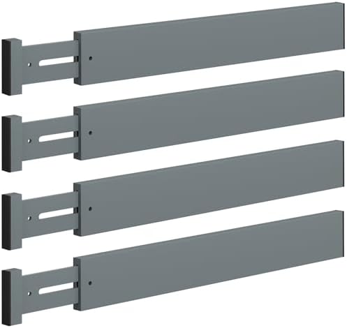 4 Pack Bamboo Drawer Dividers 17-22" Adjustable Kitchen Organizer, Gray
