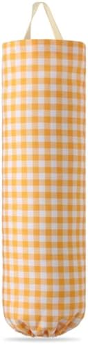 Gingham Plastic Bag Holder for Grocery Bag, Yellow
