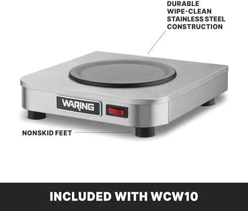 Waring Commercial WCW10 Café Deco Single Coffee Carafe Warmer, 120V, 5-15 Phase Plug, Single Burner Silver