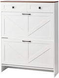 VEVOR Shoe Cabinet with 2 Flip Drawers, Farmhouse Shoes Storage Cabinet with 2 Drawers and Anti-Tipping Device, Freestanding Shoe Organizer Ideal for Entryway, Hallway, Bedroom, Living Room, White