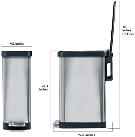 Glad Slim Trash Can with Clorox Odor Protection - Narrow Kitchen Garbage Bin with Soft Close Lid, Step On Foot Pedal and Waste Bag Roll Holder, Stainless Steel, 12 Gallon/45 Liter