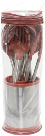 Glad Kitchen Utensils Set, 8pcs - Nonstick Cooking Tools with Stainless Steel Handles & Rotating Utensil Holder - Turners, Ladle, Spoon, Tongs, Spaghetti Server, and Skimmer - Dishwasher Safe, Rust