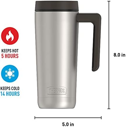 THERMOS ALTA SERIES Stainless Steel Mug 18 Ounce, Matte Steel/Espresso Black