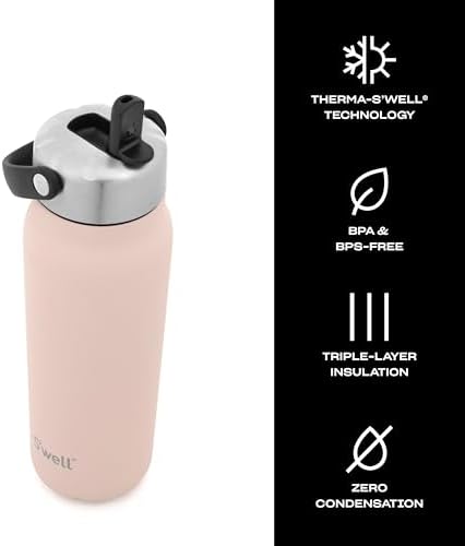 S'well Recycled Stainless Steel Explorer with Flip Straw Lid, 24oz, Himalayan Salt, Triple Layered Vacuum Insulated Containers Keeps Drinks Cold for 36 Hours and Hot for 8