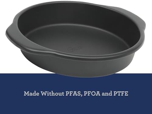 Oster Teston 9-Inch Round Cake Pan, Nonstick Carbon Steel Bakeware, Matte Black, PFAS-Free, Oven-Safe, Easy Release Baking Pan