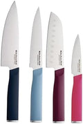 KitchenAid 4-Piece Chef Knife Set with Blade Covers, 6-Inch Chef Knife, 5-Inch Santoku, 5.5-Inch Serrated Utility, 3.5-Inch Paring Japanese Steel, Assorted Colors
