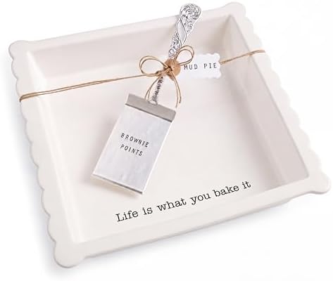 Mud Pie Ceramic Brownie Pan Set with Silverplate Server