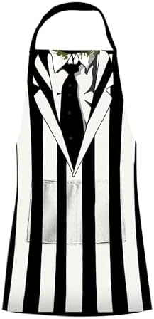 NMR ICUP Beetlejuice Chef Apron, 100% Cotton Adult Unisex One Size Fits Most Kitchen Apron for Cooking, Baking, BBQ, Halloween Fans & Movie Collectors