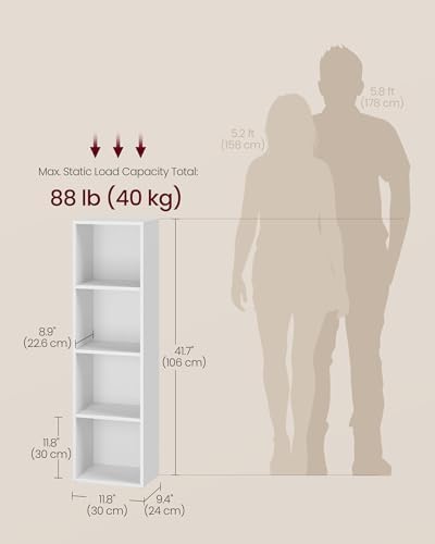 VASAGLE Bookshelf, 4-Tier Bookcase, 11.8 x 9.5 x 41.7 Inches