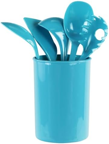 Reston Lloyd 6 Piece Kitchen Utensil Holder for kitchen counter, Utensils crock with Heat Resistant Spoon, Slotted Spoon, Ladle, Spatula BPA Free, Aqua-Blue