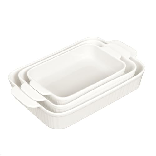 Glad Baking Dish Set, 3pc - Rectangular Stoneware Casserole Dishes for Oven and Microwave - Nesting Bakeware Set with Handles (12'', 10.5'', and 8.5''), Dishwasher Safe