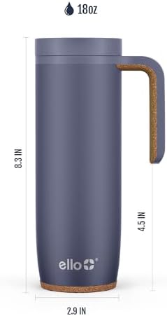 Ello Magnet 18oz Insulated Stainless Steel Travel Mug with Handle, Shadow, 18 Ounces (Pack of 6)