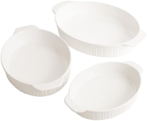 Glad Baking Dish Set, 3pc - Oval Stoneware Casserole Dishes for Oven and Microwave - Nesting Bakeware Set with Handles (11.5'', 10'', and 8.5''), Dishwasher Safe