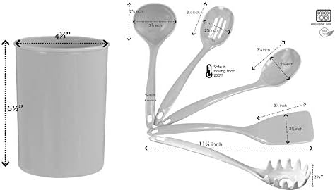 Reston Lloyd 6 Piece Kitchen Utensil Holder for Kitchen Counter, Utensils Crock with Heat Resistant Spoon, Slotted Spoon, Ladle, Spatula BPA Free, Red