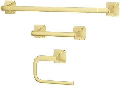 Pfister Bruxie 3-Piece Bathroom Hardware Set with Towel Bar, Towel Ring, and Toilet Paper Holder, Wall-Mounted, Brushed Gold Finish, BTBBIE3BG