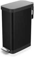 Glad Slim Trash Can with Clorox Odor Protection - Narrow Kitchen Garbage Bin with Soft Close Lid, Step On Foot Pedal and Waste Bag Roll Holder, Black, 12 Gallon/45 Liter