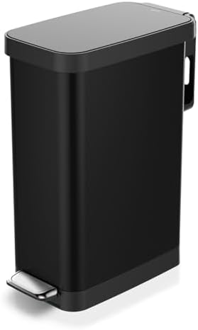 Glad Slim Trash Can with Clorox Odor Protection - Narrow Kitchen Garbage Bin with Soft Close Lid, Step On Foot Pedal and Waste Bag Roll Holder, Black, 12 Gallon/45 Liter