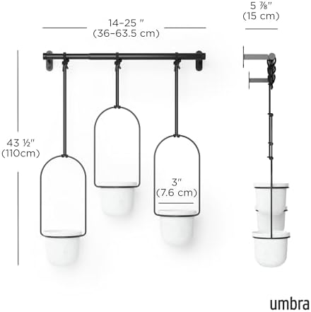 Umbra Triflora Hanging Planter, Indoor Herb Garden, Set of 3, White/Black