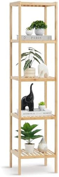 VEVOR 5-Tier Bathroom Standing Shelf, Narrow Shelving Unit, Display Storage Rack Organizer, Freestanding Flower Plant Stand, Multifunctional Bamboo Shelf Ideal for Bathroom, Kitchen, Home, Natural