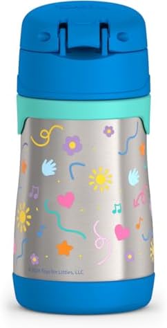 Thermos Baby 10 oz. Stainless Steel Bottle with pop-up straw, Ms. Rachel