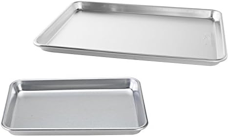 Nordic Ware Naturals Half Sheet and Quarter Sheet Baking Set - USA Made Aluminum Commercial Quality Sheet Pans for Baking or Roasting, Encapsulated Galvanized Steel Rim Prevents Warping