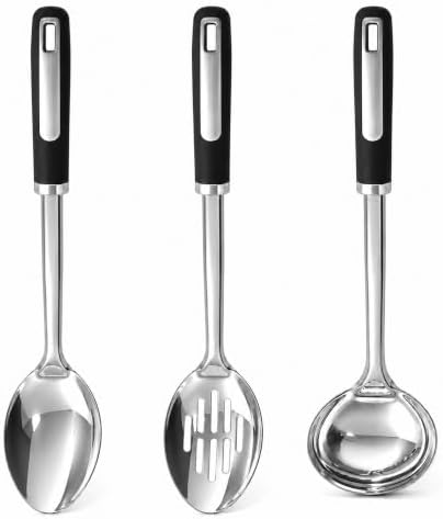 Stainless Steel Cooking Spoon Set,3-Piece Serving,Slotted & Ladle