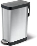 Glad Slim Trash Can with Clorox Odor Protection - Narrow Kitchen Garbage Bin with Soft Close Lid, Step On Foot Pedal and Waste Bag Roll Holder, Stainless Steel, 12 Gallon/45 Liter