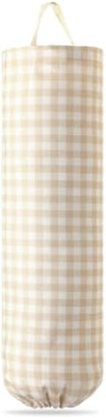 Gingham Plastic Bag Holder for Grocery Bag, Milkshake Tan