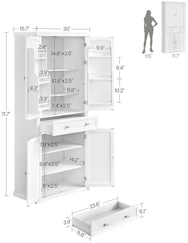 VASAGLE Pantry Cabinet, Freestanding Tall Cupboard with a Drawer