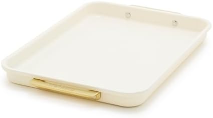 GreenPan Bakeware 13" x 9" Quarter Sheet Pan, Ceramic Nonstick Baking Pan, PFAS & BPA Free, Gold Handles, Durable Steel, Versatile & Space Saving Ovenware, Freezer to Oven Dish, Cream