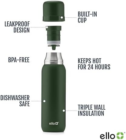 Ello Therma 32oz Insulated Stainless Steel Thermos with Cup Lid, Green