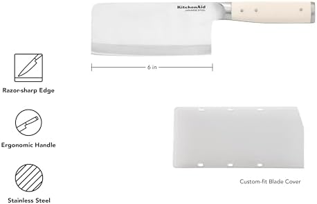 KitchenAid 6 Inch Forged Cleaver, Japanese Steel, Eastern-Style Ergonomic Handle with Blade Cover, Milkshake