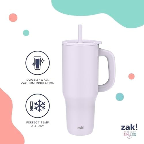 Zak Designs Disney Sutton Travel Tumbler for On the Go or At Home, 40oz Stainless Steel with Vacuum Insulation, Silicone Straw, Carry Handle, and 3D Artwork for Cold Drinks (Minnie Mouse)