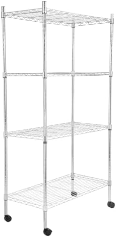 Whitmor 4 Tier Storage Shelves, Heavy Duty with Wheels, Adjustable Steel Organizer Wire Rack, 200 lbs Capacity per Shelf, Max 800 lbs Total for Garage, Kitchen, Plant, 36" L x 14" W x 54" H, Chrome