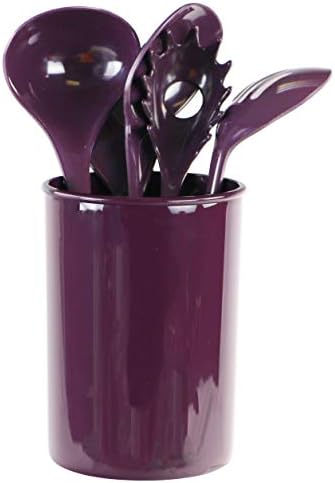 Reston Lloyd 6 Piece Kitchen Utensil Holder for kitchen counter, Utensils crock with Heat Resistant Spoon, Slotted Spoon, Ladle, Spatula BPA Free, Plum