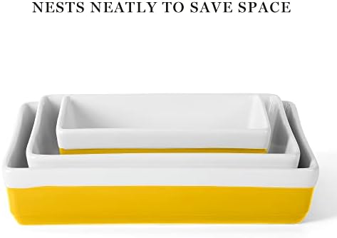 MARTHA STEWART 3-Piece Oven to Table Stoneware Bakeware Set – Baking Dish & Casserole Set – Yellow – Durable Oven-Safe Bakeware for Baking and Serving